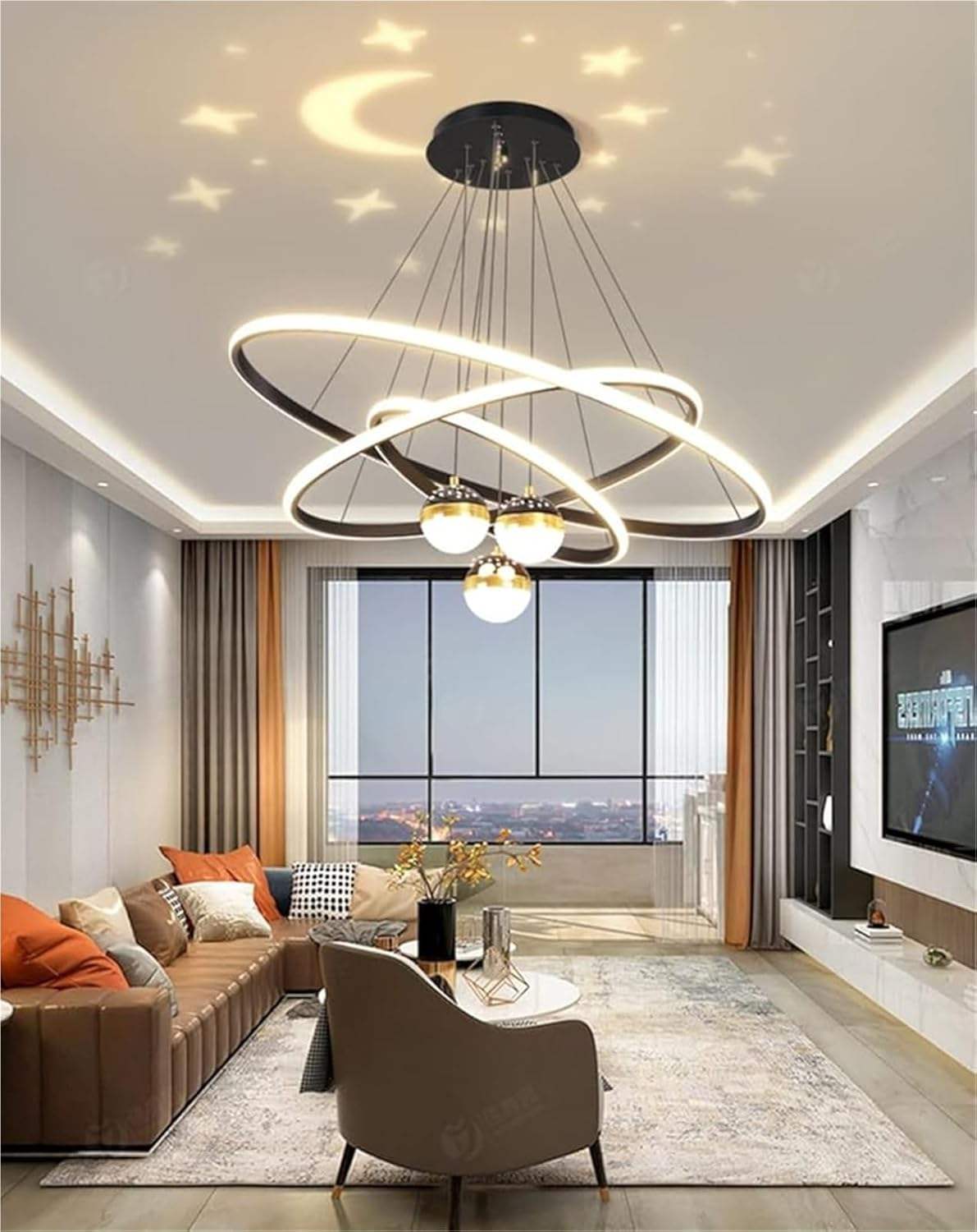 LED Pendant Lamp Circular Ring Dining Living Room Star Ball Ceiling Foyer Entryway Hanging Light Chandelier Modern Pendant Light