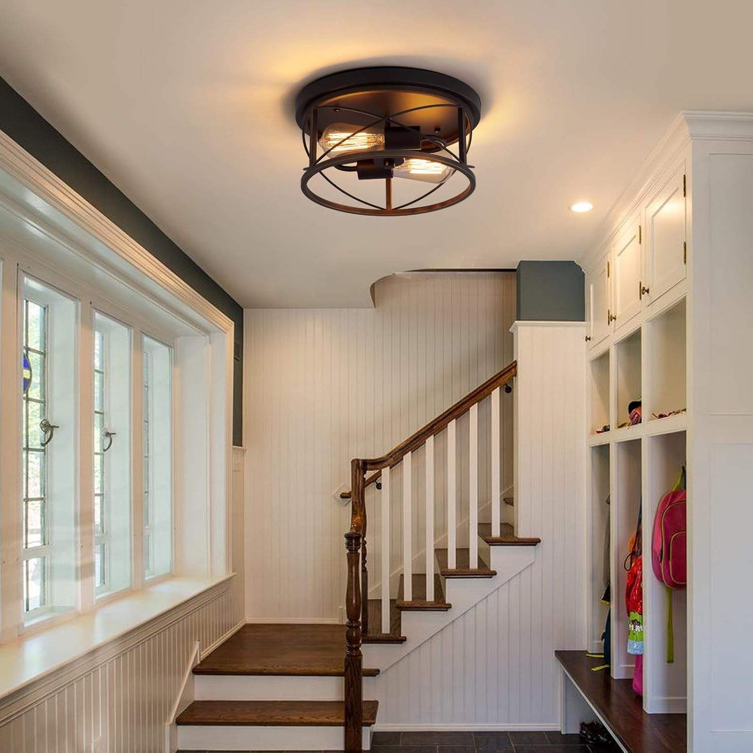 LED Ceiling Light Fixture Rustic Vintage Iron Art Cage Flush Mount Entryway Style Iron Art Lamp Rustic Pendant Light Fixture - 图片 3