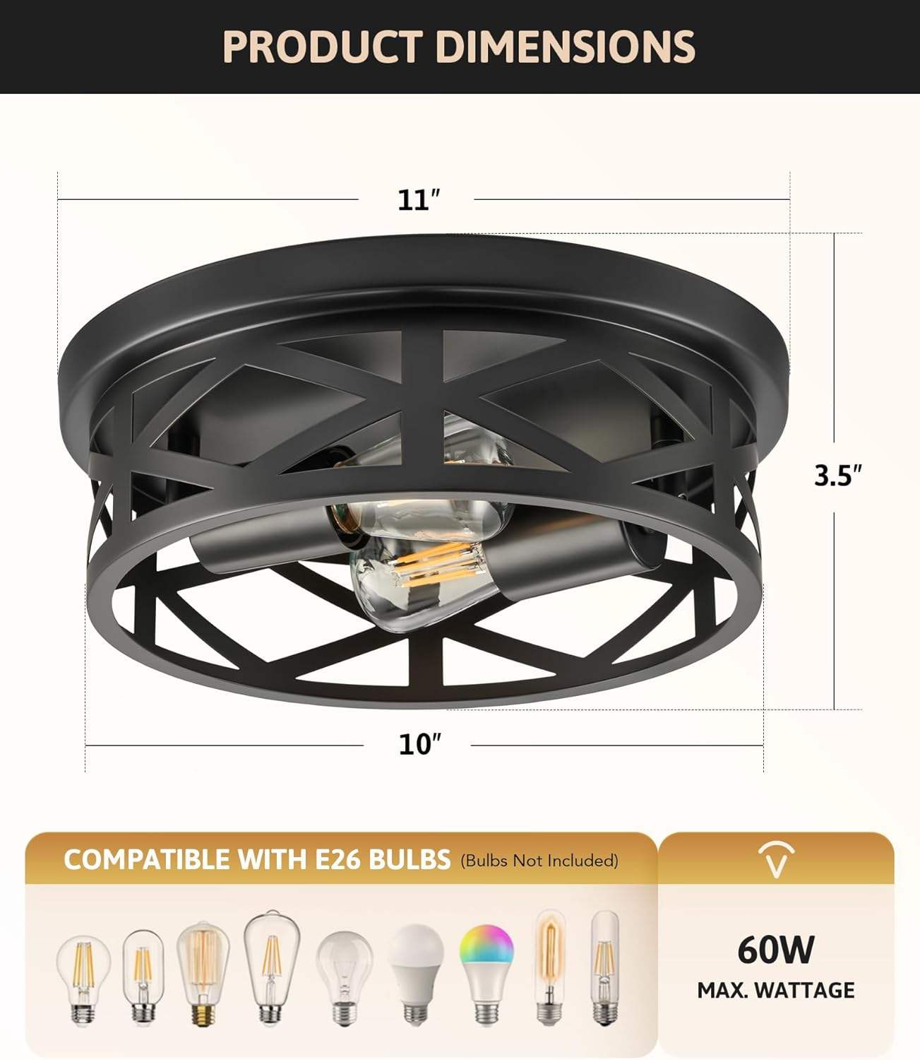 LED Ceiling Light Fixture Rustic Vintage Iron Art Cage Flush Mount Entryway Style Iron Art Lamp Rustic Pendant Light Fixture - 图片 4