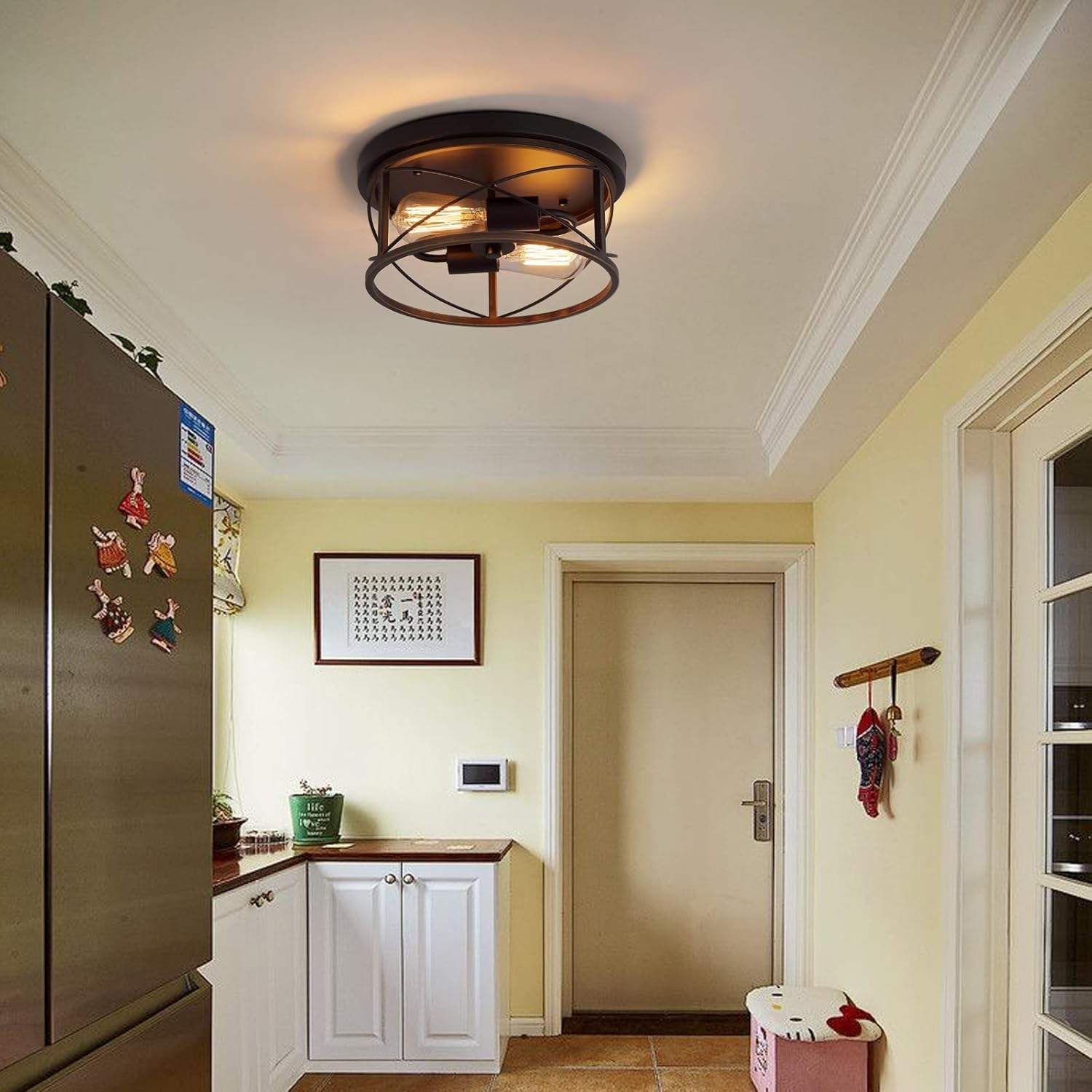 LED Ceiling Light Fixture Rustic Vintage Iron Art Cage Flush Mount Entryway Style Iron Art Lamp Rustic Pendant Light Fixture - 图片 6