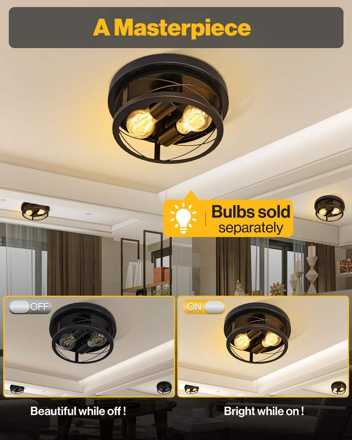 LED Ceiling Light Fixture Rustic Vintage Iron Art Cage Flush Mount Entryway Style Iron Art Lamp Rustic Pendant Light Fixture - 图片 7