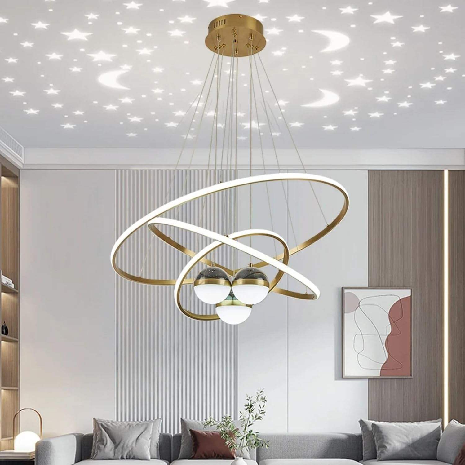 Starry Reflection Decor 3 Ring Dimmable Kitchen Hotel Living Room LED Modern Hanging Ceiling Lamps Chandeliers Pendant Lights