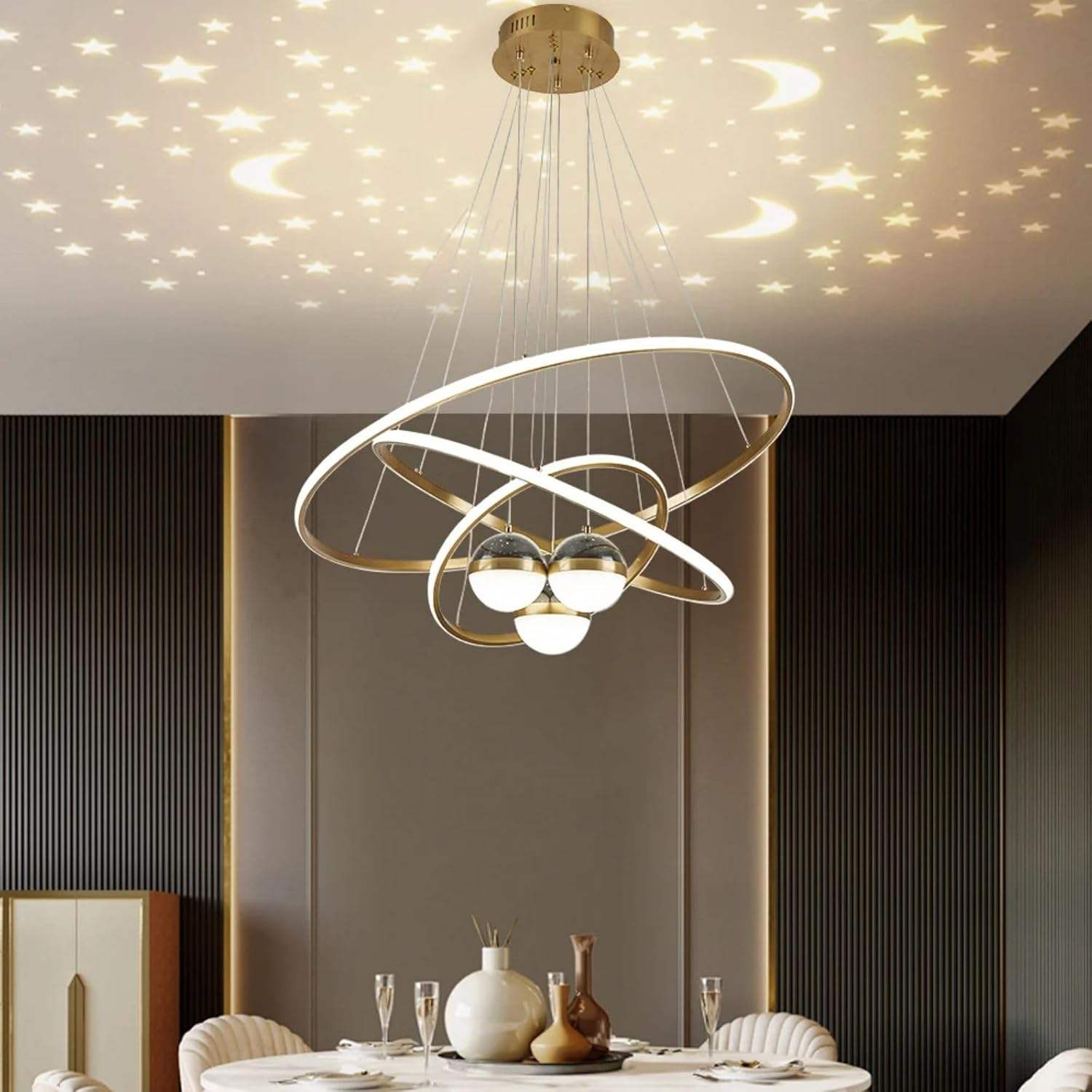 Starry Reflection Decor 3 Ring Dimmable Kitchen Hotel Living Room LED Modern Hanging Ceiling Lamps Chandeliers Pendant Lights - 图片 6