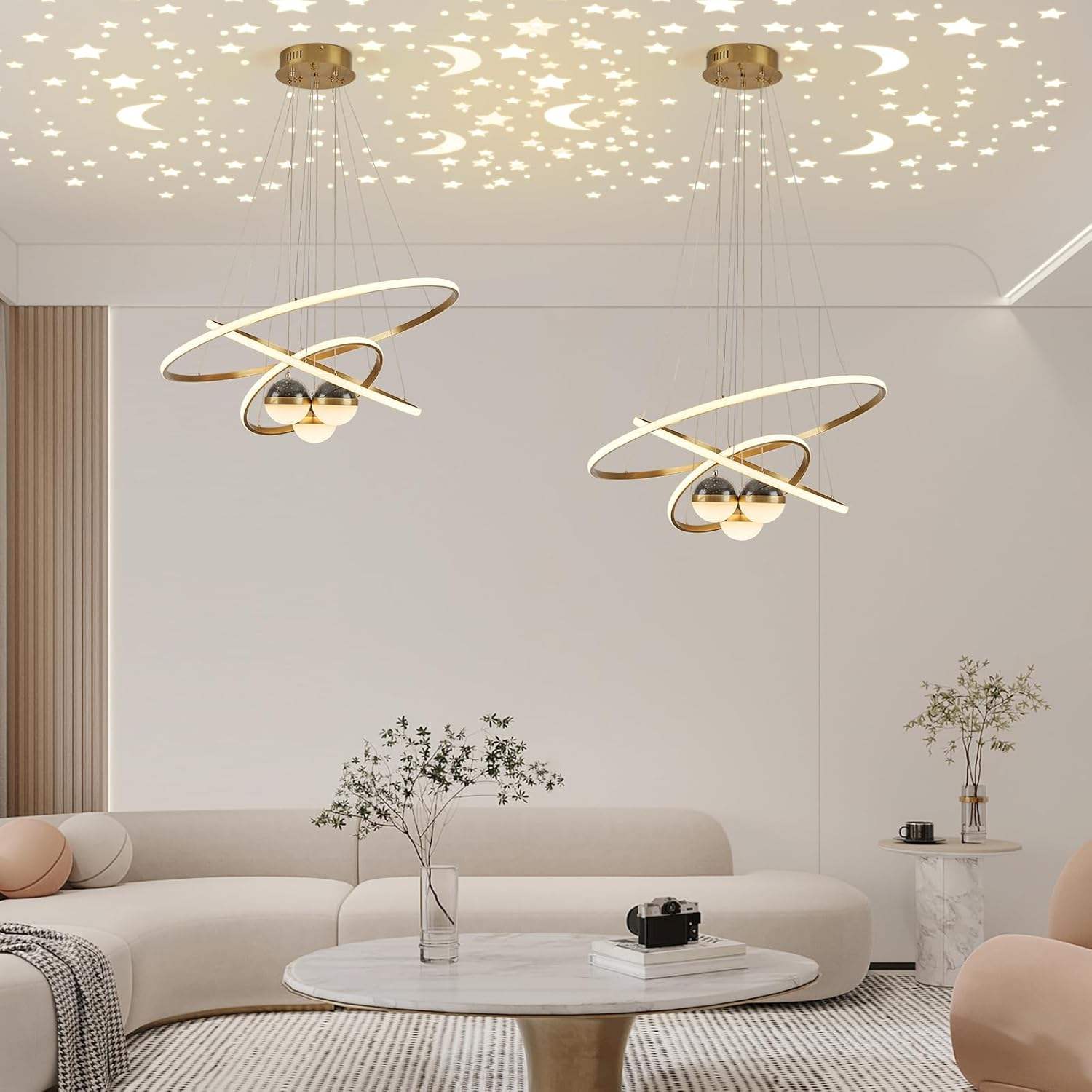 Starry Reflection Decor 3 Ring Dimmable Kitchen Hotel Living Room LED Modern Hanging Ceiling Lamps Chandeliers Pendant Lights - 图片 4